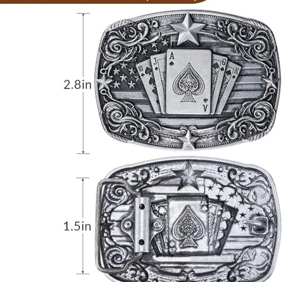 Poker Belt Buckle Big Silver Buckle Texas‎ Rodeo Women\'s Men\'s